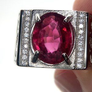 Rubellite 3.55ct White Gold Finish Solid 925 Sterling Silver Ring